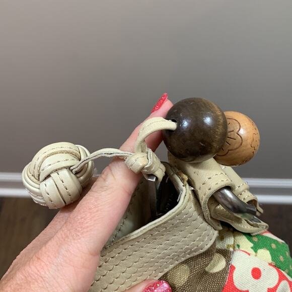 Fossil Patchwork Leather/Canvas Hobo Cream/Tan/Orange Bag - Picture 4 of 7